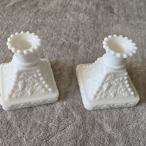 Westmoreland White Grape Motif Candle Holders